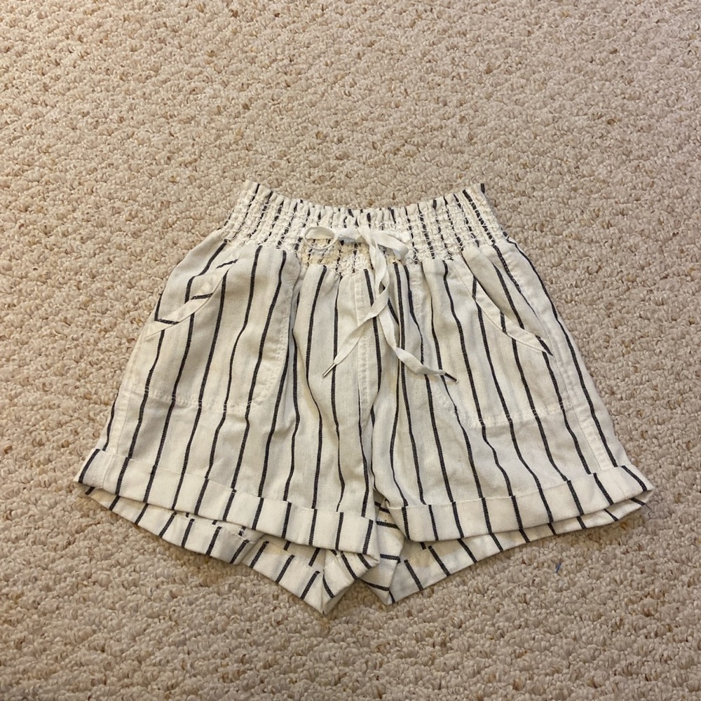 forever 21 white and dark grey striped drawstring shorts